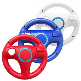 Jadebones Volante de carreras compatible con Wii y Wii U Racing Games, paquete de 3 (blanco, rojo y azul)                                             