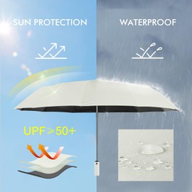 SOPPY Folding Umbrella Windproof, 12 Reinforced Ribs Travel Umbrella for Women Men, Compact, Lightweight, Auto Open and Close, Strong and Portable, Umbrella with Teflon Coating-Off White