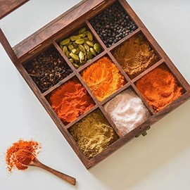 ONVAY Sheesham Wood Spice Box with Containers for Kitchen | Wooden Masala Box | Masala Dabba| Spiece Jars