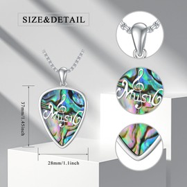 Shusukue Guitar Plectrum Necklace Pendant Chain Sterling Silver 925 Necklaces for Women Girls Women Men Abalone Jewellery, Sterling Silver