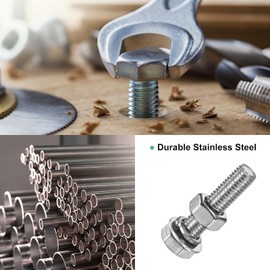 M METERXITY 10-Pack Hex Head Screw Bolt with Nuts Flat & Lock Washers M10x45mm Stainless Steel Bolts and Nuts Kit Fully Threaded Metric Bolt Assortment for Equipment/Machinery