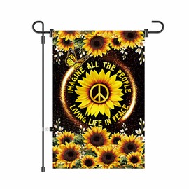 Imagine All The People Living Life In Peace Garden Flag Funny Hippie Sunflower Banner For College Dorm Room Colorful Floral Farmhouse Holiday Decor Yard Outdoor Outside (E2)
