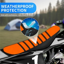 Eiszhjk Dirt Bike Seat Cover Compatible with Tuttio, Motorcycle Universal Seat Cover, Soft Ribbed Covers, Non-Slip Rubber with Black Stripe, Easy to Install, for Dirt Bike and Motocross (Orange)