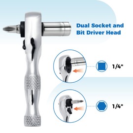 Der Erwachte 1/4-Inch Stubby Ratchet Wrench, Socket&Bit Driver, 72-Tooth, Chrome Alloy Made, Chrome Plated Finish