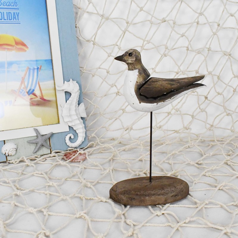 Wood Bird Statue Nautical Decor Decorative Seagull Sculpture Hand Carved