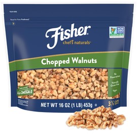 Fisher Chef's Naturals Chopped Walnuts 1 Lb, 100% California Unsalted Walnuts for Baking & Cooking, Snack Topping, Resealable Bag, Healthy Snacks for Adults, Vegan Protein, Keto Snack, Chopped Nuts
