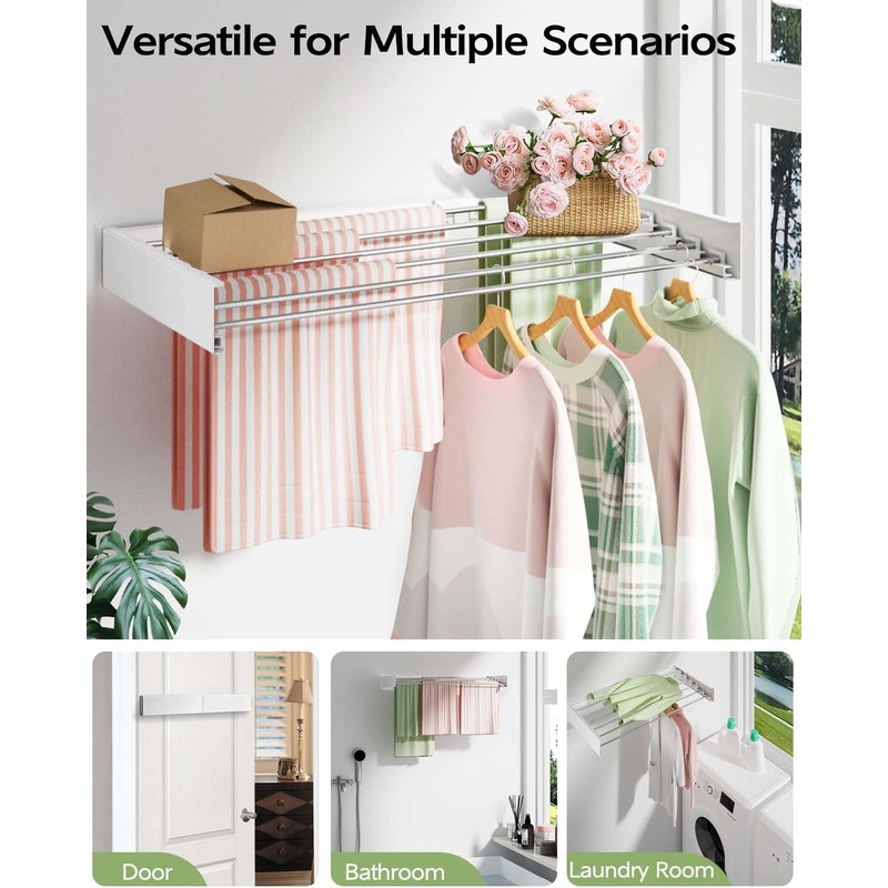 Wall Mounted Clothes Drying Rack 40 inches, Foldable Wall Mount
