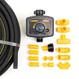 Starter Soaker Hose Kit - 3/8" ID Recycled Rubber Soaker Hose with Sunrise Automatic Timer - 100 ft Soaker Hose with Push-Fit Connectors - Efficient Garden Watering System for Lawn, Plants