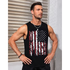 Mens Tank Top Fourth of July Shirts American Flag Crewneck Muscle Tank Tops Graphic Patriotic Tees Sleeveless Gym Workout Running Men's Tank Tops Black