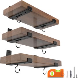 LEOPO 12 Inch Shelf Bracket for DIY Floating Shelf, 1/5 inch Thick Openwork Heavy Duty Bracket with Hook, 6 Pack, 11.25” x 6” x 1.5”