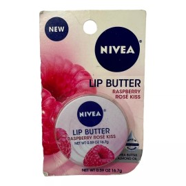 NIVEA Lip Butter Raspberry Rose Kiss 0.59 oz Tin Shea Almond Oil Belgium RARE