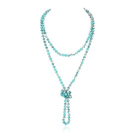 Hand Knotted Beads Endless Long Statement Necklace - Handmade Versatile Beaded Strand Lariat Multi Layer Infinity Wrap 60" Sparkly Faceted Crystal Rondelle, Faux Pearl, Stone, No Gemstone