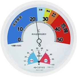 Heat Stroke Prevention, Analogue Thermometer/Hygrometer, 111-608, Wall Mounted, Wall Mounted, Large, Diameter 11.8 inches (30 cm), Heatstroke Meter