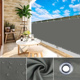 WEALSFUN Balcony Privacy Screen, Balcony Cover (390 Sizes and 8 Colours), Balcony Cladding, No Drilling, Opaque, Wind UV Protection with Eyelets, Cable Ties, Cord, 80 x 400 cm, Grey