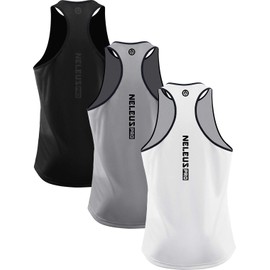 NELEUS Men's 3 Pack Athletic Tank Tops Lightweight UPF 50+ Sun Protection SPF Sleeveless Shirts,5097,Black/Grey/White,L