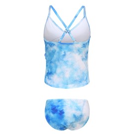 Big Girls Tankini Swimsuits Two Piece Bathing Suit Hawaiian Tie Dye Swimwear Set for Girls Blue Size 12/10-12 Years
