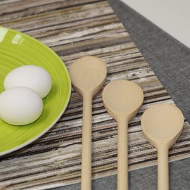 25 cm Long Wooden Spoons for Cooking - Oval Wood Mixing Spoons for Baking, Cooking, Stirring - Sauce Spoons Made of Natural Beechwood - Set of 3