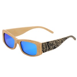 Ynport Crefreak Men's Bamboo Wooden Sunglasses Classic Wood Coated Vintage Swimming Goggles UV Protection Handmade Sunglasses for Men and Women, blue