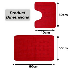 LS DECOR Luxury 2 Piece Block Bath Mat Set Non Slip Ultra Soft Bathroom Mats Water Absorbent Bath Mats Machine Washable Rug Toilet Mat for Bathroom Floor (BURGUNDY)
