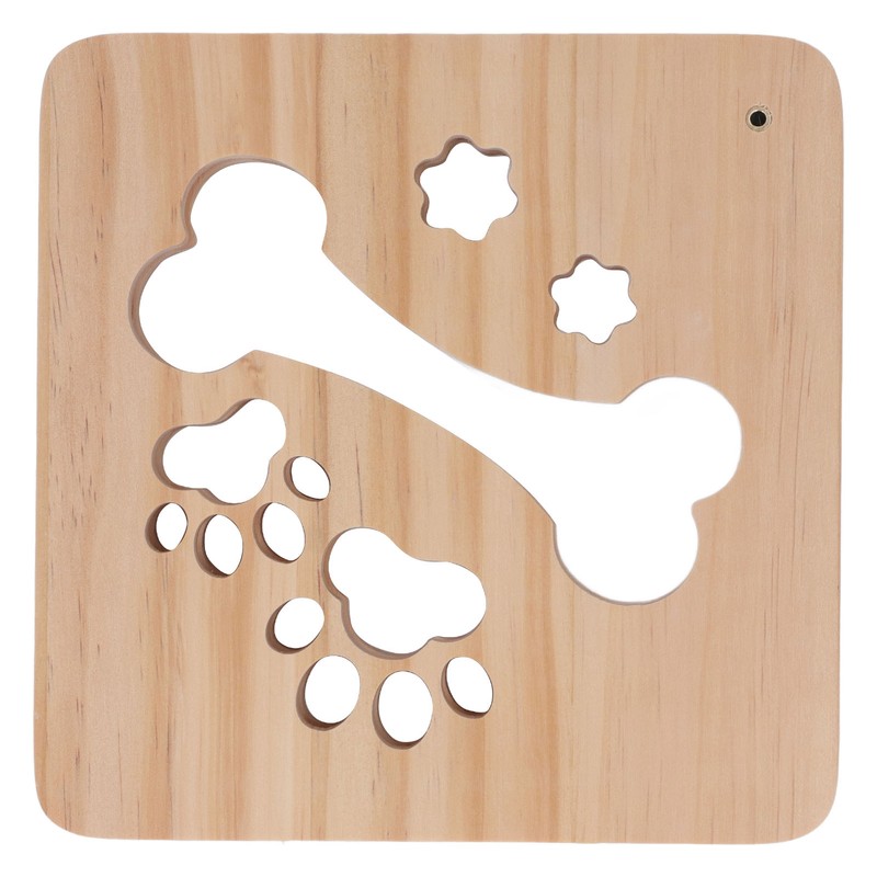3D Night Lamp Bone Paw Print Pattern Hollow Design Wooden