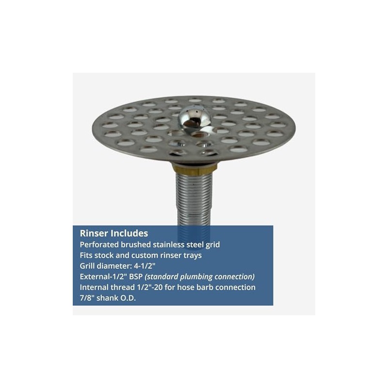 Commercial Stainless Steel Glass Rinser, 4.5" Grid, Chrome Plated Brass