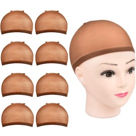 Brown Wig Caps,8 Pcs MORGLES 8 Pcs Nylon Wig Cap Dark Brown Wig Stocking Cap for Women Makeup