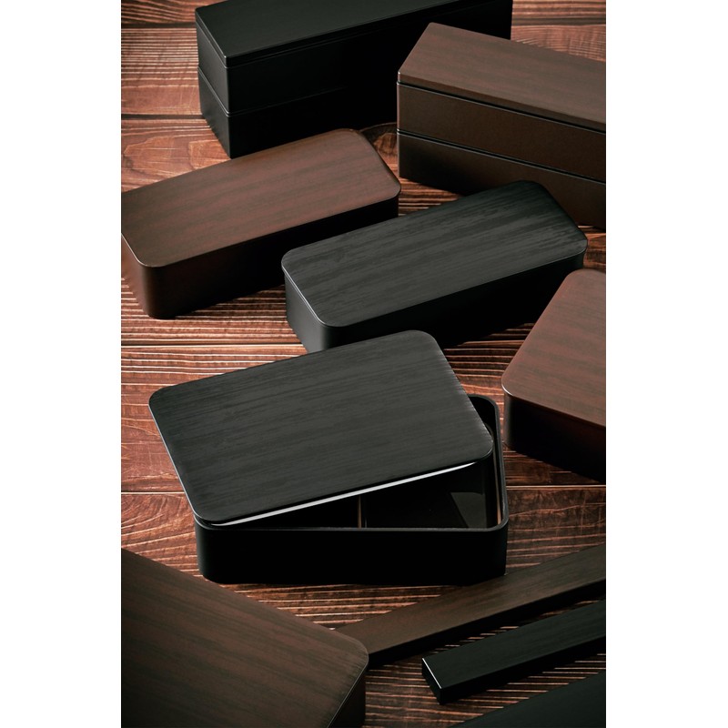 Tatsumiya Wood Style 1000 30464 Single Tier Lunch, Black Wood