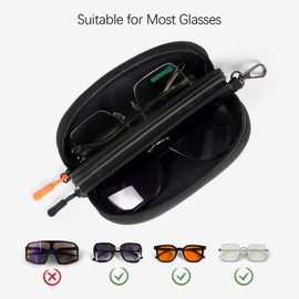 Tangoner Double Eyeglasses Case Soft Portable Zipper Sunglasses Pouch with Keychain Clip for Men Women (Black)