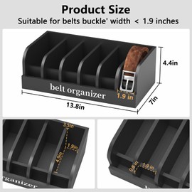 Belt Organizer for Closet and Drawer 6 Compartment Bamboo Tie and Belt Storage Organizer Box for Men Women Belts Display Case Holder (Black)