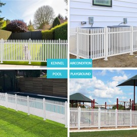Coarbor 2 Sets 84"x38.6" Vinyl Picket Fence Panels White Straight PVC Garden Decorative Fence for Yard Border Vinyl Outdoor Fence Pet Barrier Temporary Small Dog Fence (34x2 Pickets)