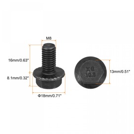 sourcing map M8-1.25x16mm Hex Serrated Flange Bolts 10.9 Grade Carbon Steel Screws 10pcs