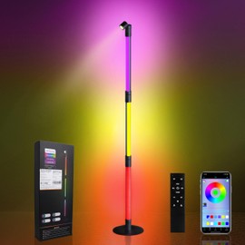 Spacelumen Corner Floor Lamp, RGBICW LED Floor Lamp with Remote and App Control, 16 Million Colors, Music Sync, Timer Setting - Color Changing Corner Light for Living Rooms, Bedroom, Gaming Room
