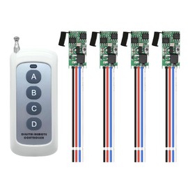 RPTCOTU 12V Remote Switch, 4 Way 1 Channel Wireless Switch, DC 5V/12V/24V/ 2A Miniature RF Switch, 164ft Long Range, Wireless Relay Switch Kit.for Lamps, LED Lights, Fans and Automotive (4 Way)