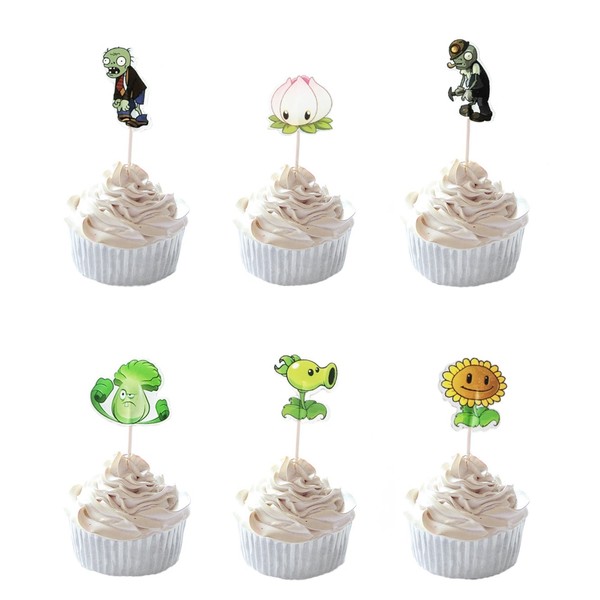Party Hive 24 piezas PVZ Planta Zombies Decoración para cupcakes para fiesta de cumpleaños o eventos.
