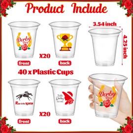ANYMONYPF 40 Pcs Derby Day Party Cups Kentucky Horse Racing Party Disposable Clear Cups 12 OZ for Derby Party Decorations Supplies