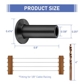 50pcs Deck Cable Railing Protector Sleeves Guardrail Sleeve with Drill Bit Wood Composite Posts Protector Sleeves for 1/8" Deck Cable Railing Wood/Composite Posts, T316 Marine Grade Stainless Steel