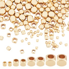 PH PandaHall - 200 abalorio espaciadoras de cubeta, 4 tamaños, chapadas en oro de 18 quilates, sin esquinas, para collares, joyas, 2/3/4/5 mm