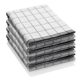 E-Cloth Classic Check Tea Microfibre Dish Towel, Streak-Free and Absorbent Dish Drying Kitchen Towels, Washable and Reusable, 100 Wash Promise, Black, 4 Count