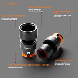 Crosstar 15-Piece Swivel Socket Set - 3/8" Drive Universal Impact Sockets (8-22mm) Metric, 6-Point CR-MO Steel, EVA Foam Organizer | Flexible Wobble Design for Tight Spaces