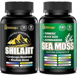 EYHBQIA Bundle - Sea Moss, Black Seed Oil, Ashwagandha, Turmeric & Shilajit, Rhodiola...