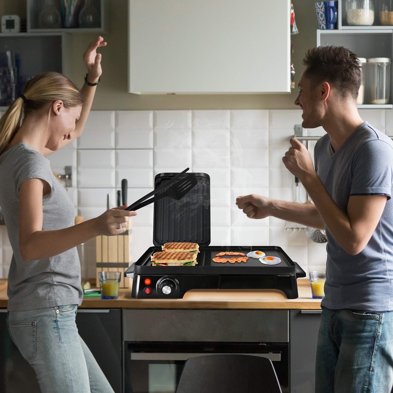 Nutrichef 2-in-1 Panini Press Grill & Griddle | Nonstick Coating,