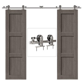 CCJH 7FT/84'' Stainless Steel Sliding Track Barn Door Hardware Kit for Double Door Heavy Duty