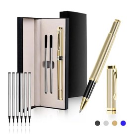 Bolígrafo Elegante de Gel Caja de Regalo, Bolígrafo Metálico de Firma con 8 Recambios Negras de 0,5 mm, Ideal para Regalar Hombre y Mujer, Escuelas y 