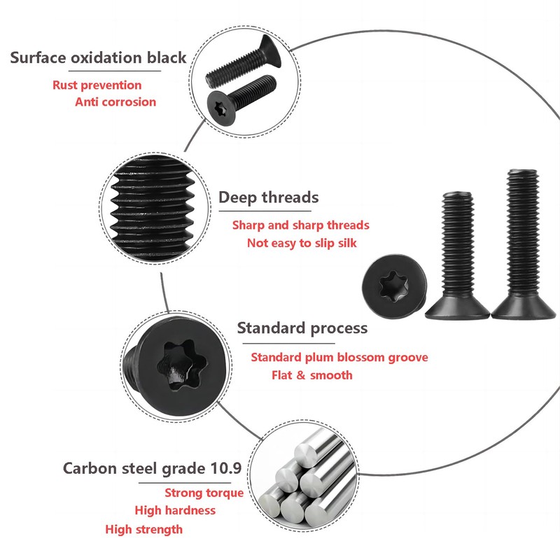 Qrity 50pcs M4 x 10mm Black Carbon Steel Countersunk Head