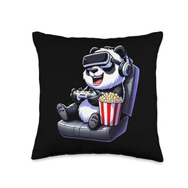 Gamer Panda Popcorn Gaming Chair Headphones Games Player Throw Pillow