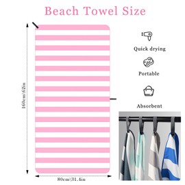 DDUP Microfibre Beach Towel, 160x80cm Extra Large Sand Free Beach Towels for Adults,Soft and Lightweight Travel Towel,Double Sided Quick Dry Super Absorbent with Mesh Bag for Swimming Yoga Gym(Pink)