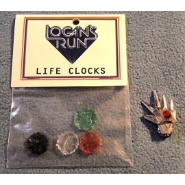 Logan's Run Life Clocks Set of 4, Glove Pin Lot - Out of Production Discs & Pin