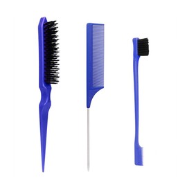 ZEVONDA Sleek Bun Brush Set, Pointed Tail Comb, Bristle Brush, One Double-Sided Hair Edge Brush, Comb Styling, Colouring Hair, Hair Brush Set for Women, Children and Hairdressers - Blue