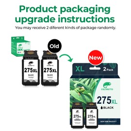 COLORETTO 275XL Ink Cartridge for Canon Printers as Replacement of Canon PG-275XL PG-275 pg275 for Canon PIXMA TS3722 TS3720 TS3522 TS3520 TS3500 TR4725 TR4722 TR4720 TR4700 (2 Black) Combo Pack