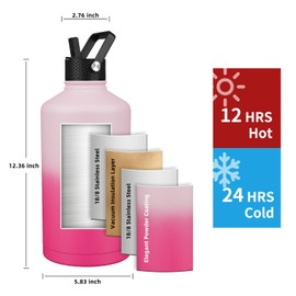 YONICOER Insulated Water Bottle 128oz,Triple Wall Vacuum Stainless Steel(Dishwasher Safe),Leak Proof & Non-BPA,Flask Jug with Paracord Handle & Straw Spout Lids Sports Sakura